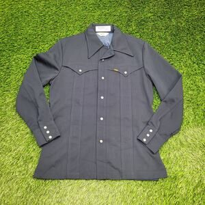 Vintage 80s LEE Hippie Western Shirt S/M 19x28 Blue Pearl-Snap